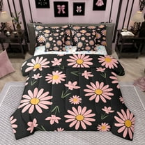 Homewish Kawaii Groovy Girls Bedding Comforter Set 7pcs, Rustic Farmhouse Flower Queen Bedding Sets, Dreamy Pink Daisy Reversible Queen Sheet Sets, Breathable Home Decor