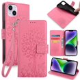 thumbnail image 1 of KAIYANG Funda de cuero para iPhone 14 Plus con 3 ranuras para tarjetas y estampado de ciervos y árboles - Estilo D en oro rosa para iPhone 14 Plus rosa, 1 of 5