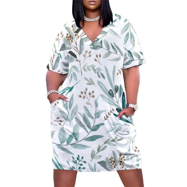 Vestido de fiesta con bolsillos sueltos y estampado de hojas de eucalipto estilo bohemio 2025 para mujer, vestido largo para mujer