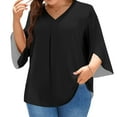 thumbnail image 5 of bbyeadc Womens Plus Size Tops Casual V Neck 3/4 Sleeve Tee Tops Fashion Ruched Ruffle Cuff Oversized Summer Clothes L-5XL Light Baggy Top, Black 3XL, 5 of 5