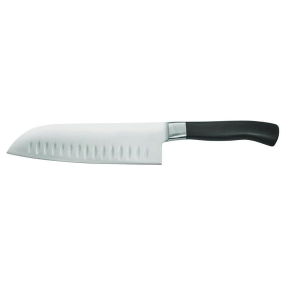 HUBERT® Stainless Steel Granton Santoku Knife with Black Santoprene Handle - 7" L Blade