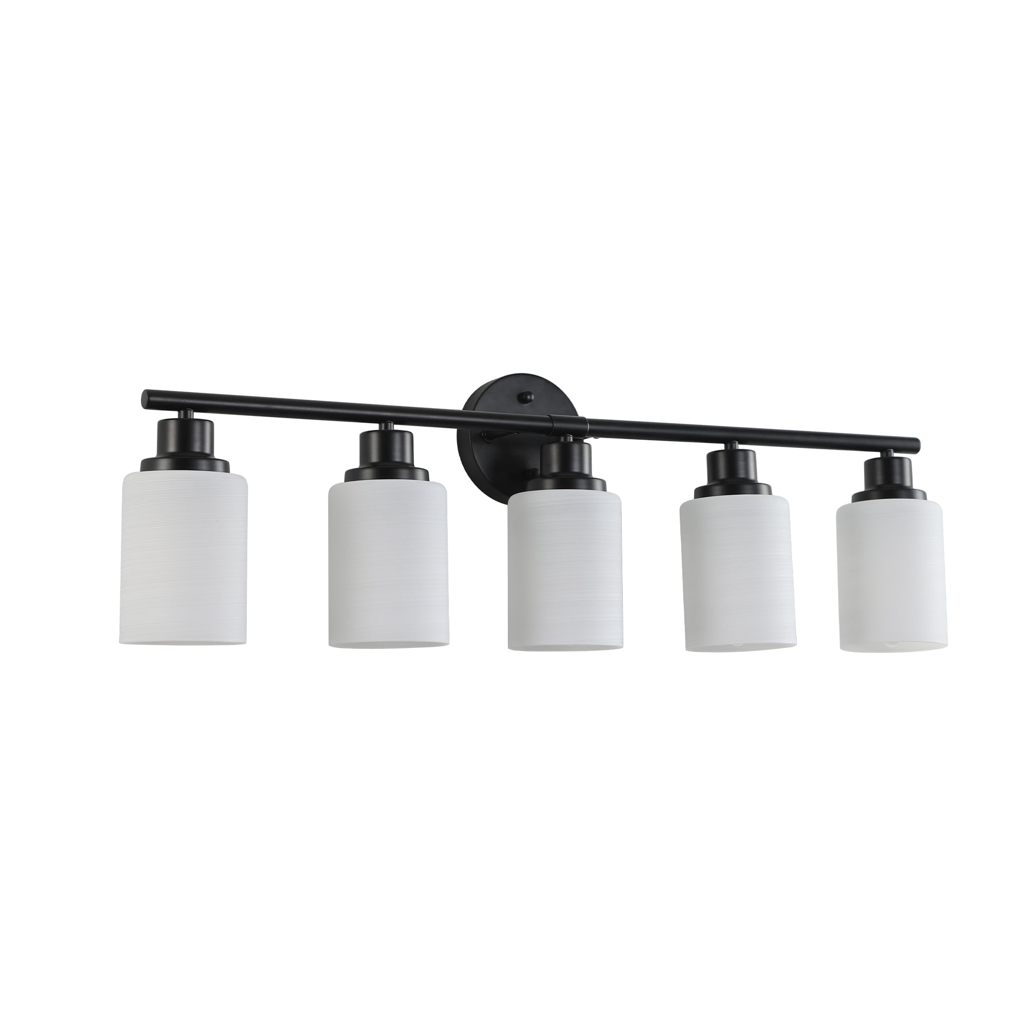 Holaki 31" Modern 5-Light Vanity Bathroom Mirror Light, Frosted White Glass with Black Iron Frame, Contemporary Wall Sconce for Bedroom, Bathroom, and Dressing Room (E26, No Bulbs Included)