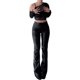 thumbnail image 4 of VISgogo Conjunto de chaleco para mujer, jersey de hombro ahuecado transparente de manga larga de color sólido + camisola con correa de espagueti VISgogo  moda, 4 of 9