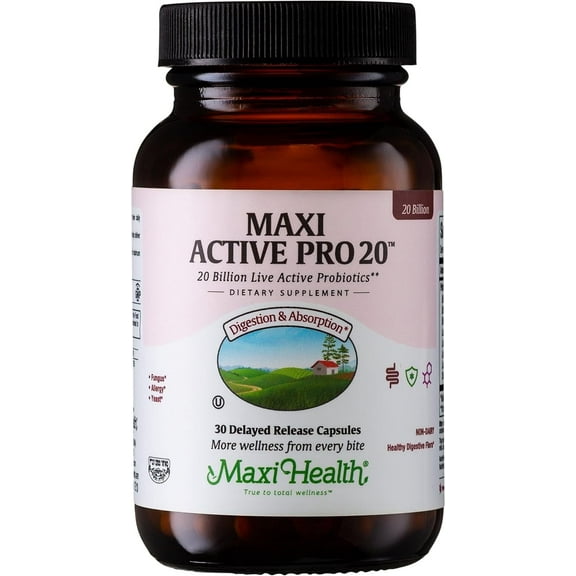 Maxi Health Kosher Active Pro-20 Intestinal Protection 20 Billion Live Probiotics Delayed Release - 30 Capsules