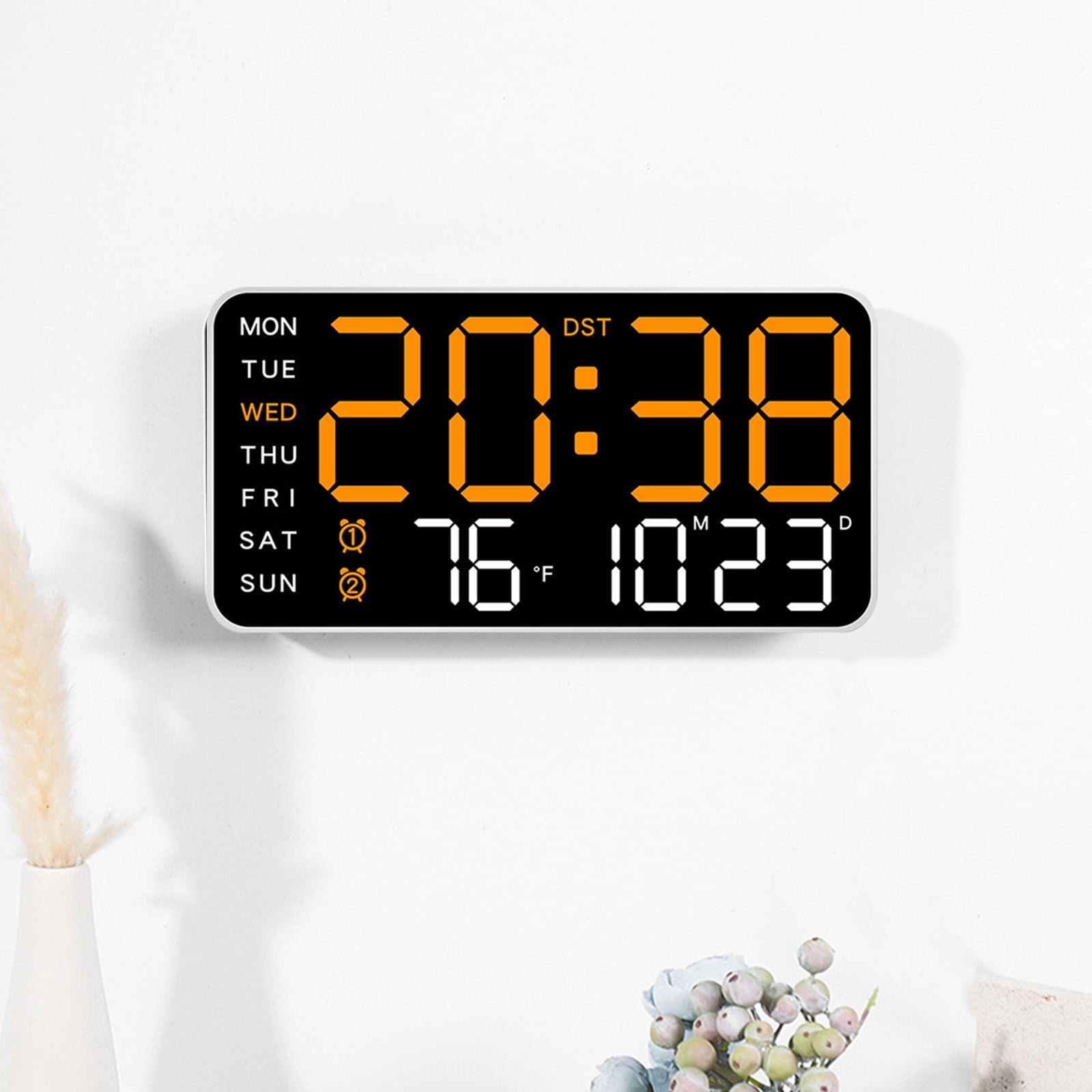 8.5" Large Display Digital Wall Clock, Digital Alarm Clock, with Date, Temperature, Auto DST, Modern Decor Design for Desk, Wall, Room, Bedroom, Gift, Yougster and Elderly