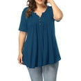 thumbnail image 2 of Women's Plus Size Henley V Neck Button up Tunic Tops Casual Short Sleeve Blouse Shirts, 2 of 7