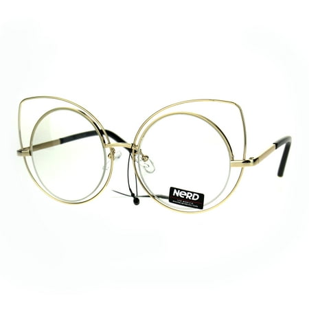 Nerd Gold Metal Round Circle Lens Cat Eye Clear Lens Glasses