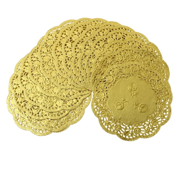 FRCOLOR 100Pcs Golden Round Lace Doilies Paper For Cake Package Lining And Table Plate Decoration