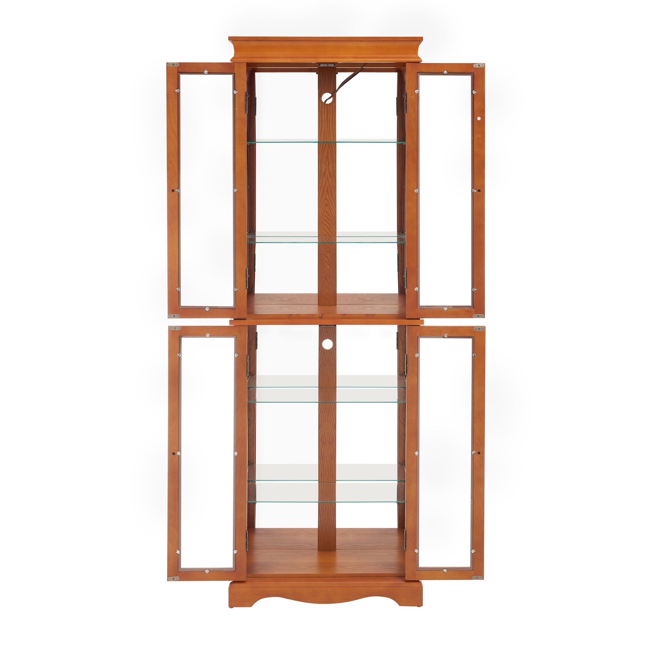 Noble House Wrenhill 70" Lighted Glass Curio Display Cabinet, 6-Tier Adjustable Shelves Wood Frame, Kitchen, Dark Oak