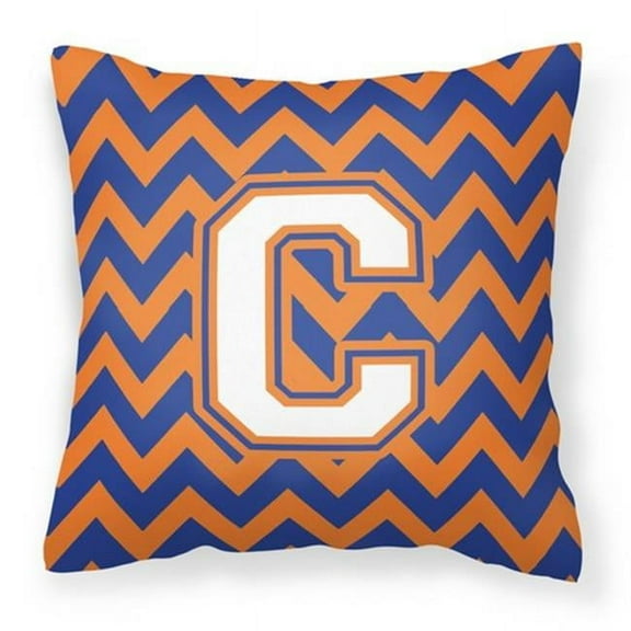 Letter C Chevron Blue and Orange #3 Fabric Decorative Pillow