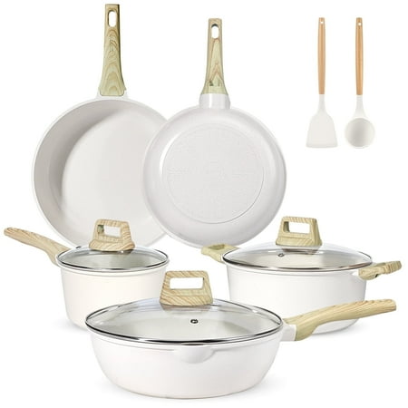 GIPP 10pcs Ceramic Coating Kitchen Cookware Sets,Pots and Pans Set Non stick,Dishwasher Safe Induction Cookware