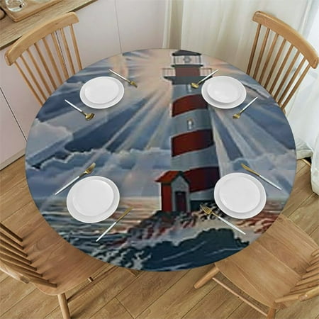 

BCIIG Lighthouse Ocean Sunburst Round Tablecloth Stain-Resistant Washable 100% Polyester Ideal for Indoor Outdoor Restaurant Wedding Party 38 -42