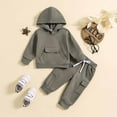thumbnail image 2 of Baby Clothes 3-6 Months Boy Baby Boy Outfit Sets Toddler Baby Boy Clothes Long Sleeve Hooded Pullover Sweatshirt + Boys Cargo Joggers Pants 2Pcs Outfits Set Grey 12-18 Months, 2 of 9