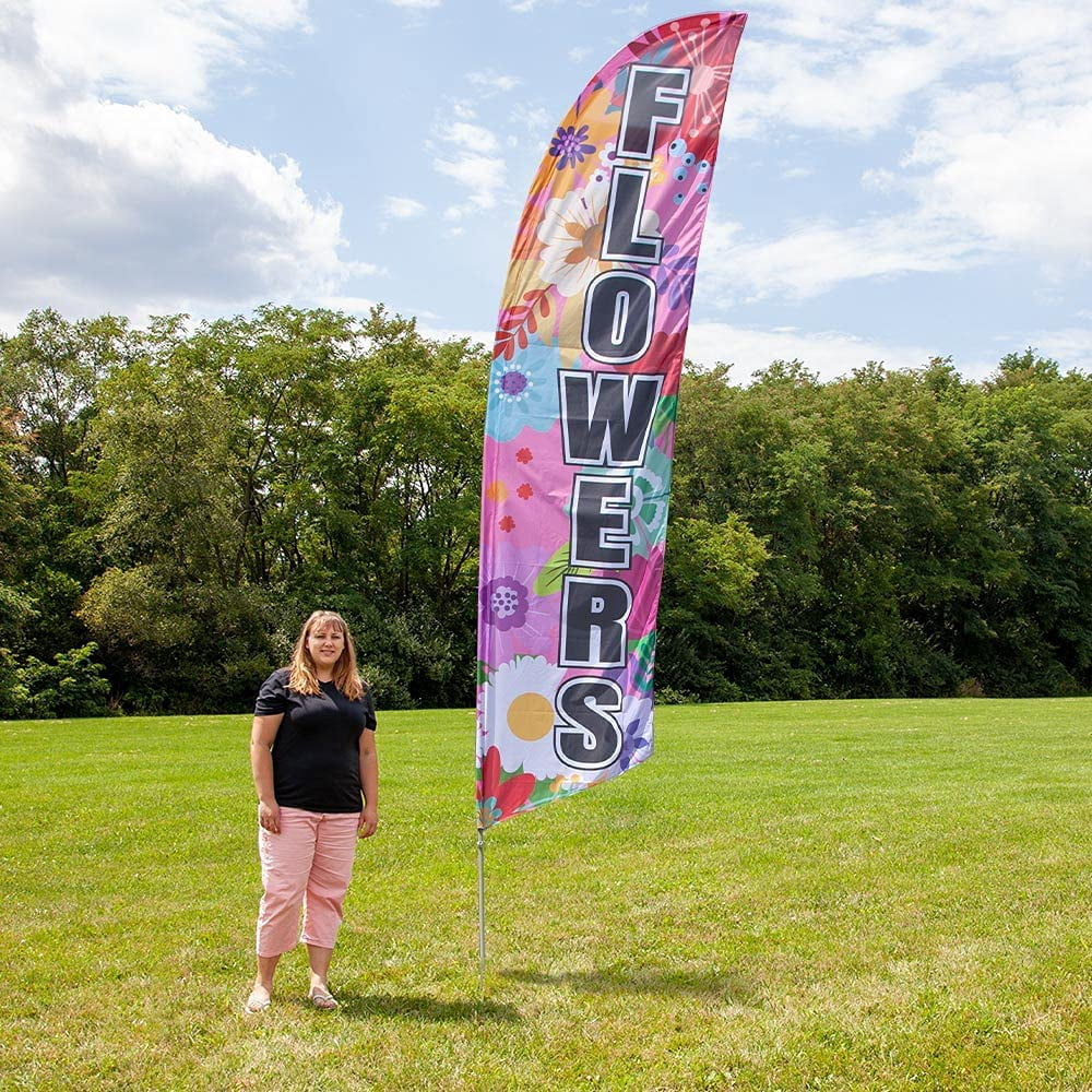 Vispronet Flowers Feather Flag, 2.6ft x 11.2ft, Advertising Flag, Flag Only