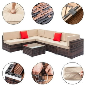 7pcs Outdoor Patio Pe Wicker Rattan Sectional Furniture Set With