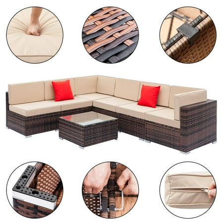 Patio Furniture Clearance Cheap Zimtown 7pcs Outdoor Patio Garden Rattan Wicker Furniture Rattan Sofa Set with Beige Cushions ()