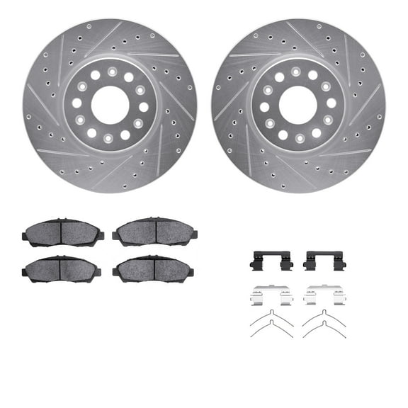 Dynamic Friction Company Front Brake Rotors-Drilled and Slotted-Silver with 5000 Advanced Brake Pads includes Hardware 7512-48073