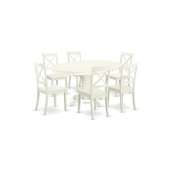 HomeStock 7 Pc Dining Set with a Kitchen Table and 6 Wood Seat Kitchen Chairs in Linen White, Modern Kitchen Table Set, Dining Table Set for Dining Rooms