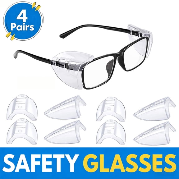 USIONE 4pairs Clear Safety Eyeglasses Side Shields, Comfortable Slip-On Side Shields for Small/ Medium/Transparent