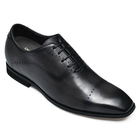

CMR CHAMARIPA Men s Oxfords Dress Shoes Invisible Height Increasing Elevator Shoes for Men High Heels Lace-up Gray Leather Formal Shoes 2.76 Inches Taller