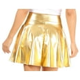 thumbnail image 2 of Sakkas Womens Liquid Metallic Stretchy Flared Sporty Mini Skater Skirt USA Made - Gold - Medium, 2 of 5