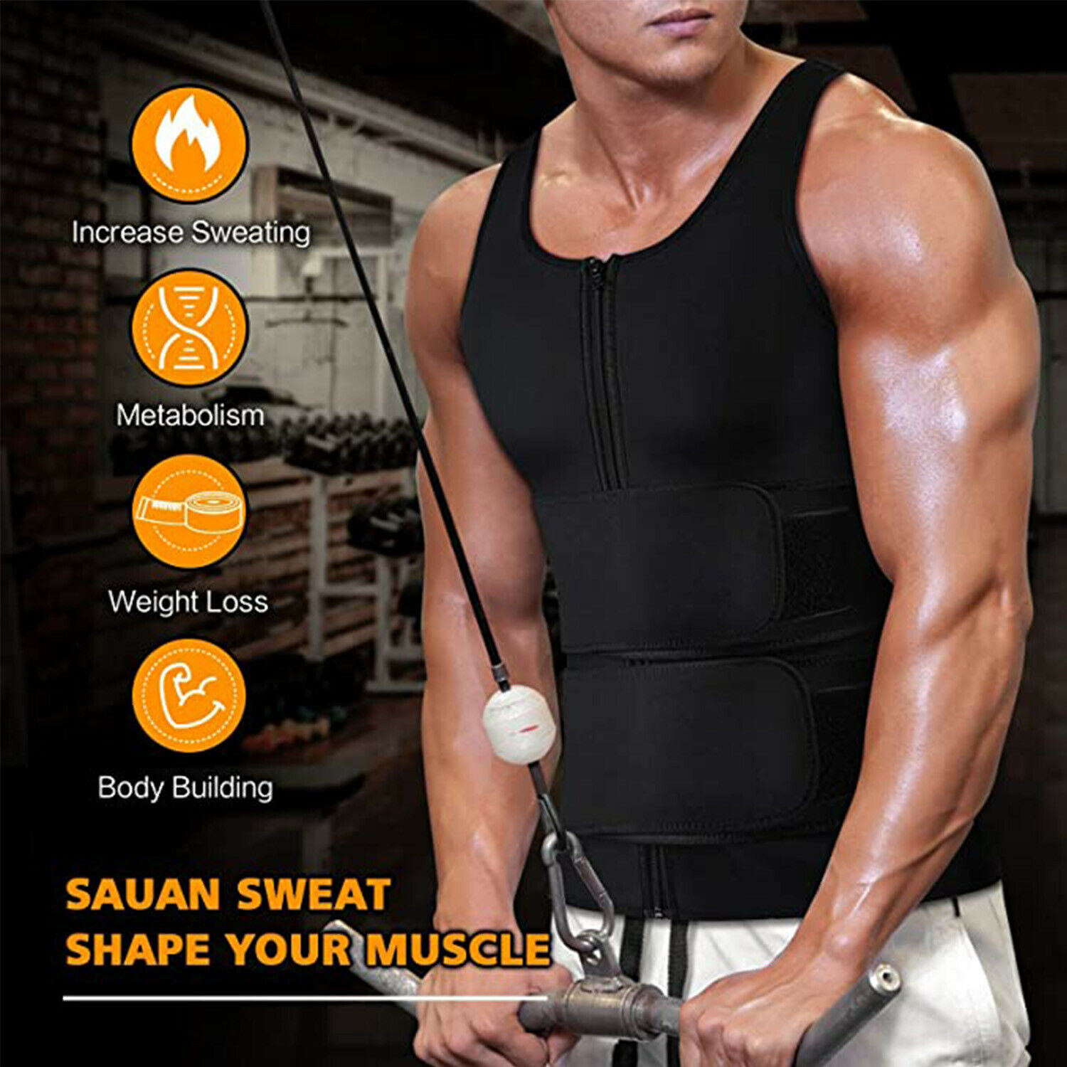 Lilvigor Neoprene Sauna Suit for Men Waist Trainer Vest Zipper Body Shaper  with Adjustable Belts Tank Top