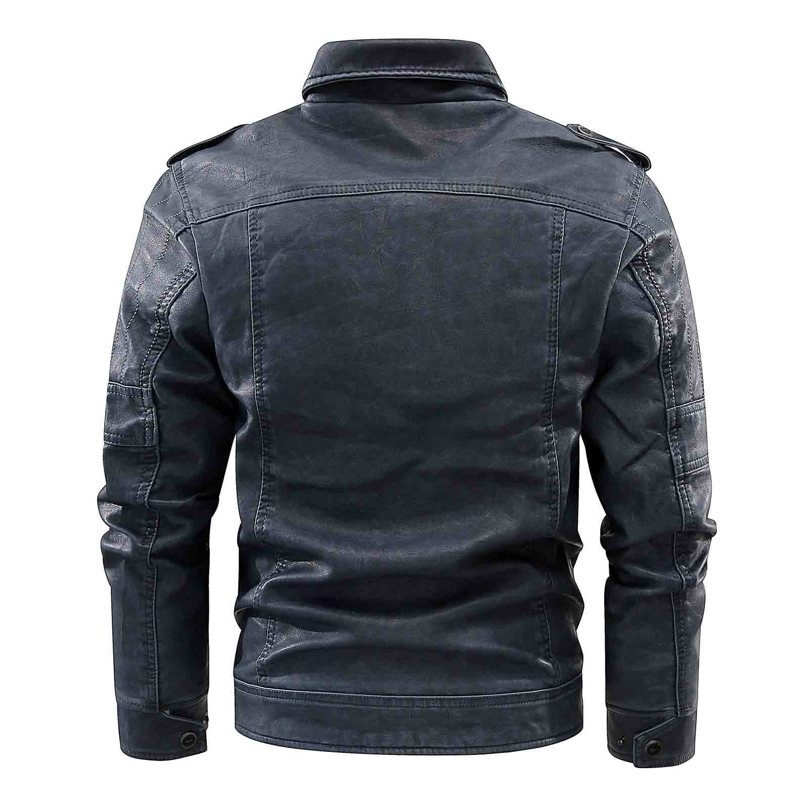 SayfuR Faux Leather Coats For Men Casual Classic Stand