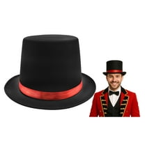 Nicky Bigs Novelties Adult Tall Large Black Satin Top Hat with Red Band Caroler Snowman Circus Ringmaster Victorian Mad Hatter Baron Roaring 20s Magician Formal Costume Tuxedo Deluxe High Crown