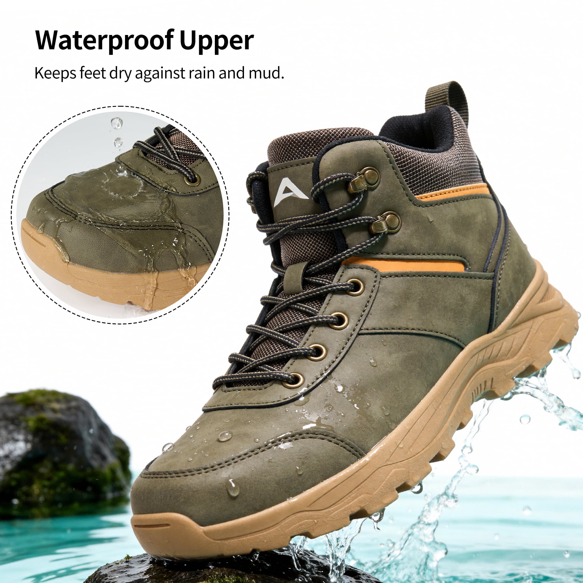 MeMoride Men's Ankle High Waterproof Hiking Boots Outdoor Trekking Camping Shoes