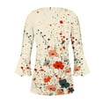 thumbnail image 5 of CYMMPU Spring Tops Button V Neck Flare Sleeve 3/4 Sleeve Tunic Tops Boho Blouses for Women Dressy Casual Loose Fit Flower Printed Fall Trendy Shirts Empire Waist A Line T-Shirts Multicolor S, 5 of 5