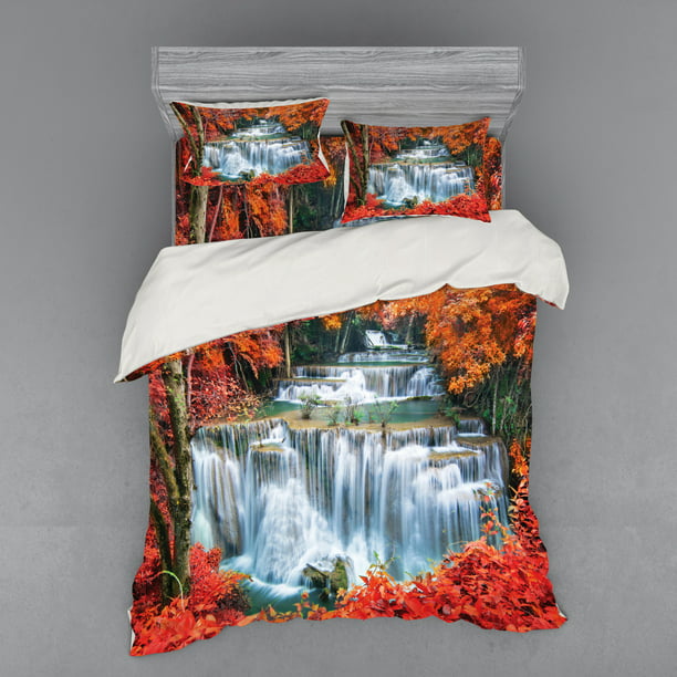 Waterfall Duvet Cover Set, Waterfalls Like Stairs in Forest Hidden in ...
