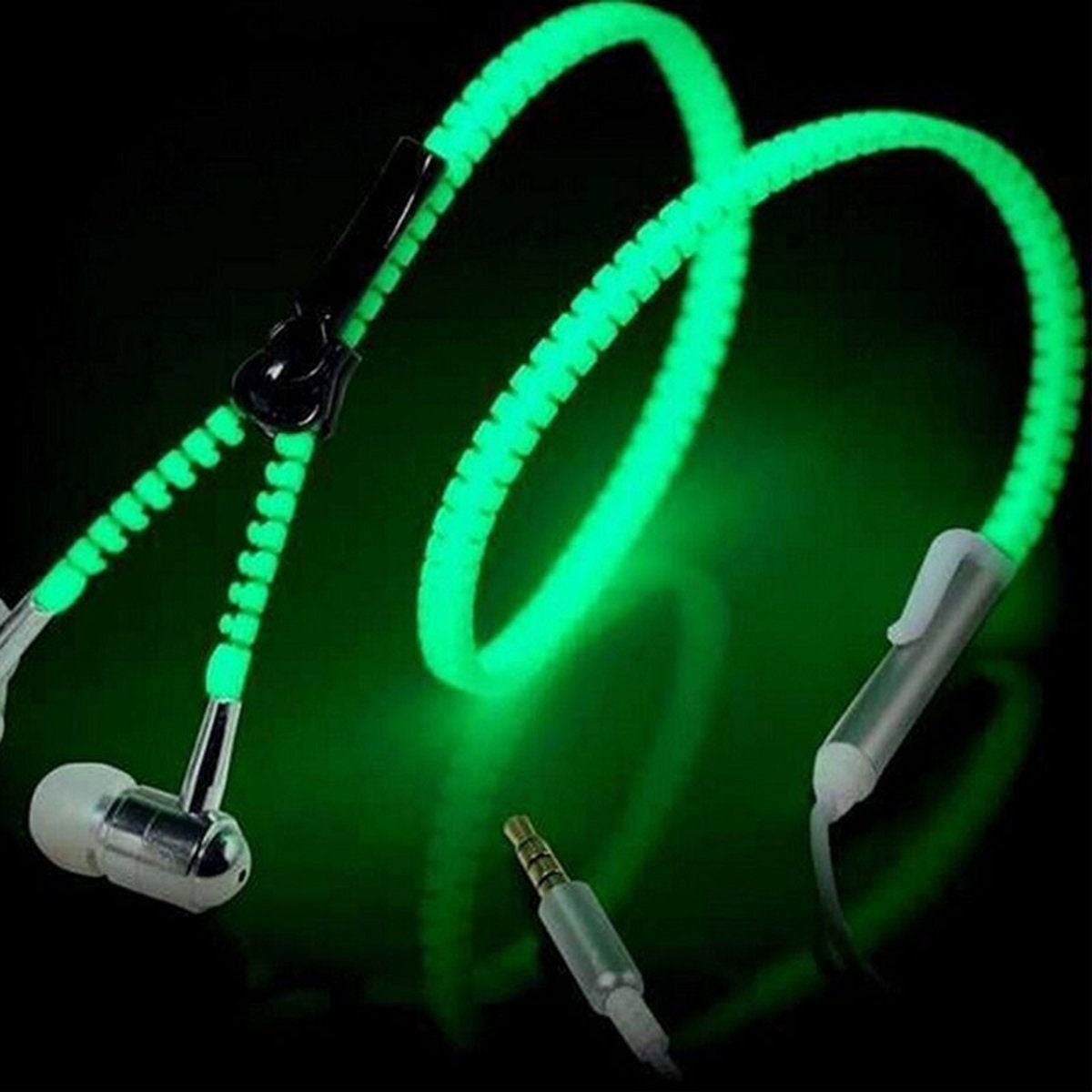 Wired Earphone Glow Light Up Zipper Headphone Earbuds Headset 3.5mm In