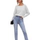 thumbnail image 5 of VISgogo Mujer Primavera Jumper Camisa, Rayas Cuello Redondo Mangas Largas Pullover Tops para Niñas, Negro/Gris/Blanco VISgogo moda, 5 of 7