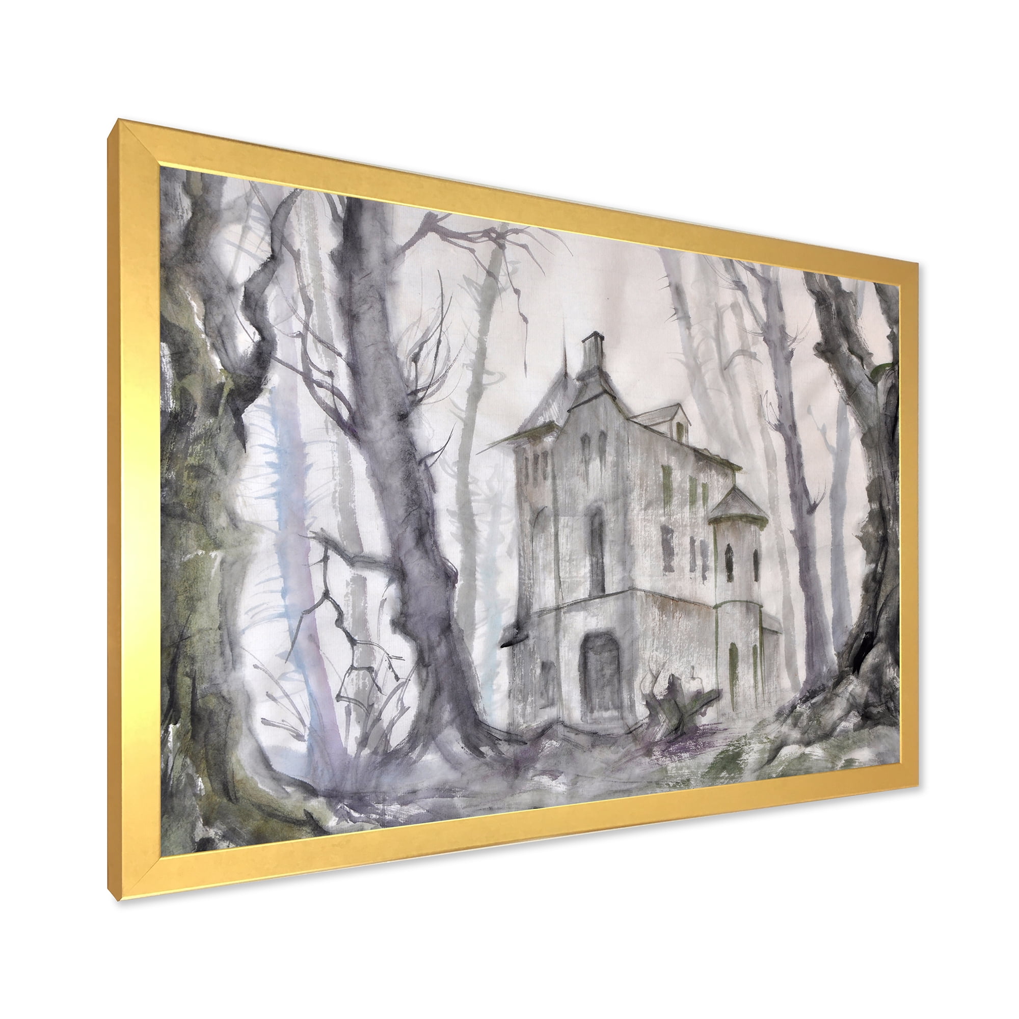 Designart 'Old Haunted Castle In The Woods' Traditional Framed Art Print