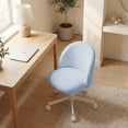 thumbnail image 3 of CELTOSS Home Office Desk Chair, Cute Teddy Fabric Swivel Vanity Stool, Mid Back Adjustable Armless Task Chair with Wheels, Blue, 3 of 11