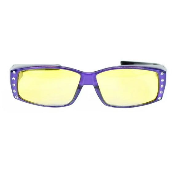 Womens Polarized Rhinestone Sunglasses that Fit Over Prescription Glasses with Night Driving Lens & UV400 Protection - Lavender