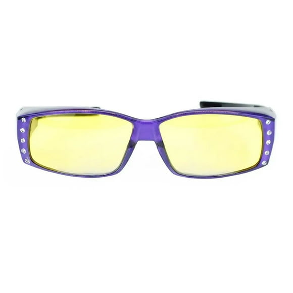 Womens Polarized Rhinestone Sunglasses that Fit Over Prescription Glasses with Night Driving Lens & UV400 Protection - Lavender