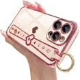 thumbnail image 2 of for iPhone 15 Pro Max Case with Hearts Wrist Strap Stand Camera Protection Luxury Glitter Plating Soft Silicone TPU Protective Case for Women Girls (Pink), 2 of 12