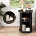 thumbnail image 6 of 18'' Fluted Round End Tables with Sliding Door, Modern Side Table Nightstands for Living Room Bedroom, Black, 6 of 7