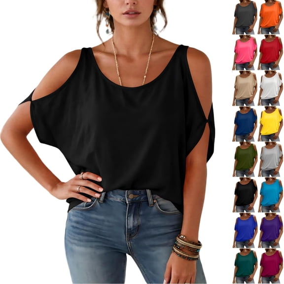 Tqcoqu Womens Summer Cold Shoulder Tops,Short Sleeve T Shirts Pullover Casual Dolman Blouses,Army Green Women's S-XXXL