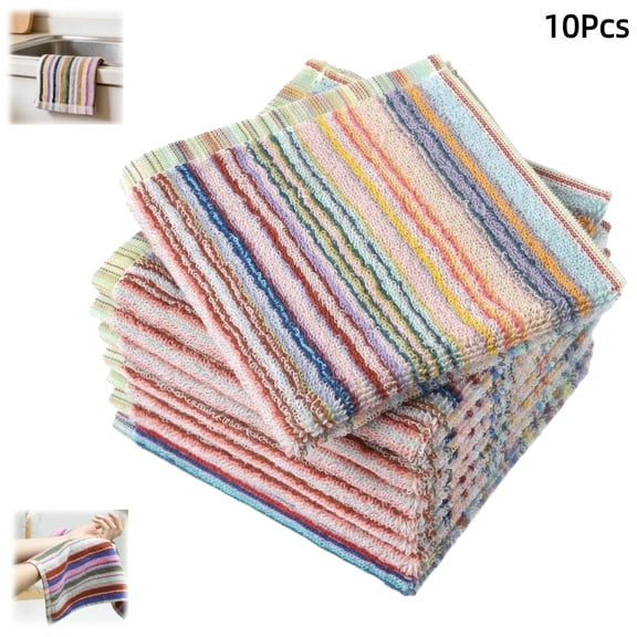 10Pcs Cotton Kitchen Dish Cloths, Super Absorbent, Soft Quick Dry Dish Rags for Washing Dishes, 12x12 Inch Kitchen Towels, Mixed Colors