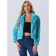thumbnail image 2 of DARING DIVA Women's Cropped Notch Lapel Faux Fur Fluffy Coat M Peacock Blue, 2 of 6