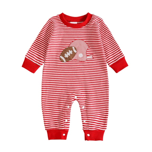 PEASKJP Rompers for Baby Boys Baby Pajamas, Long Sleeve Footless Rompers, Snap Closure Sleeper for Boy Girls Red,12-18 Months