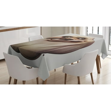 Ambesonne Humor Tablecloth Rectangular Table Cover, Awkward Meme Ugly Face, 60"x84", Pearl and Tan