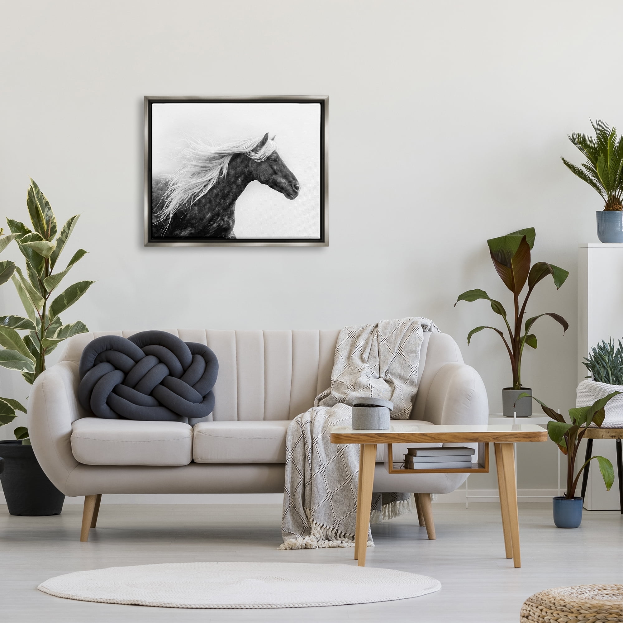 Stupell Industries Horse with White Mane Animals & Insects Photography Gray Floater Framed Canvas Art Print Wall Art, 31 x 25