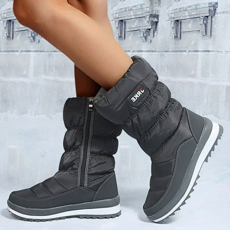 

TALKVE Warm and non slip Women s Fashion Platform Snow Boots Plus Fleece Side Zipper Mid- Cotton Boots