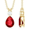 thumbnail image 3 of Rosec Jewels Minimal Drop Pendant with Created Ruby and Moissanite for Women (AAAA Quality), 10K Yellow Gold, 3 of 7