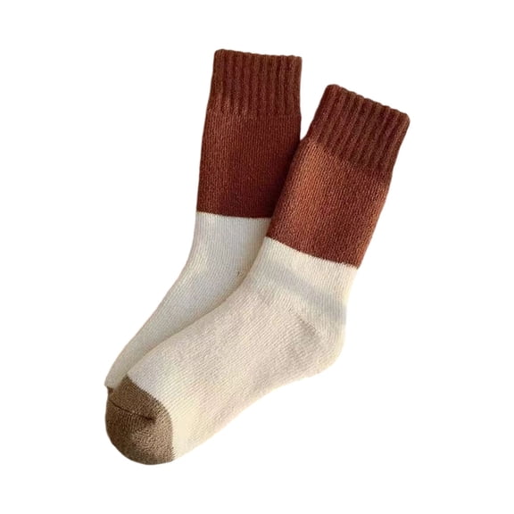 Fengactive Womens Terry Lined Colorblock Crew Socks Thick Warm Winter Mid Calf Socks Cozy Thermal Socks