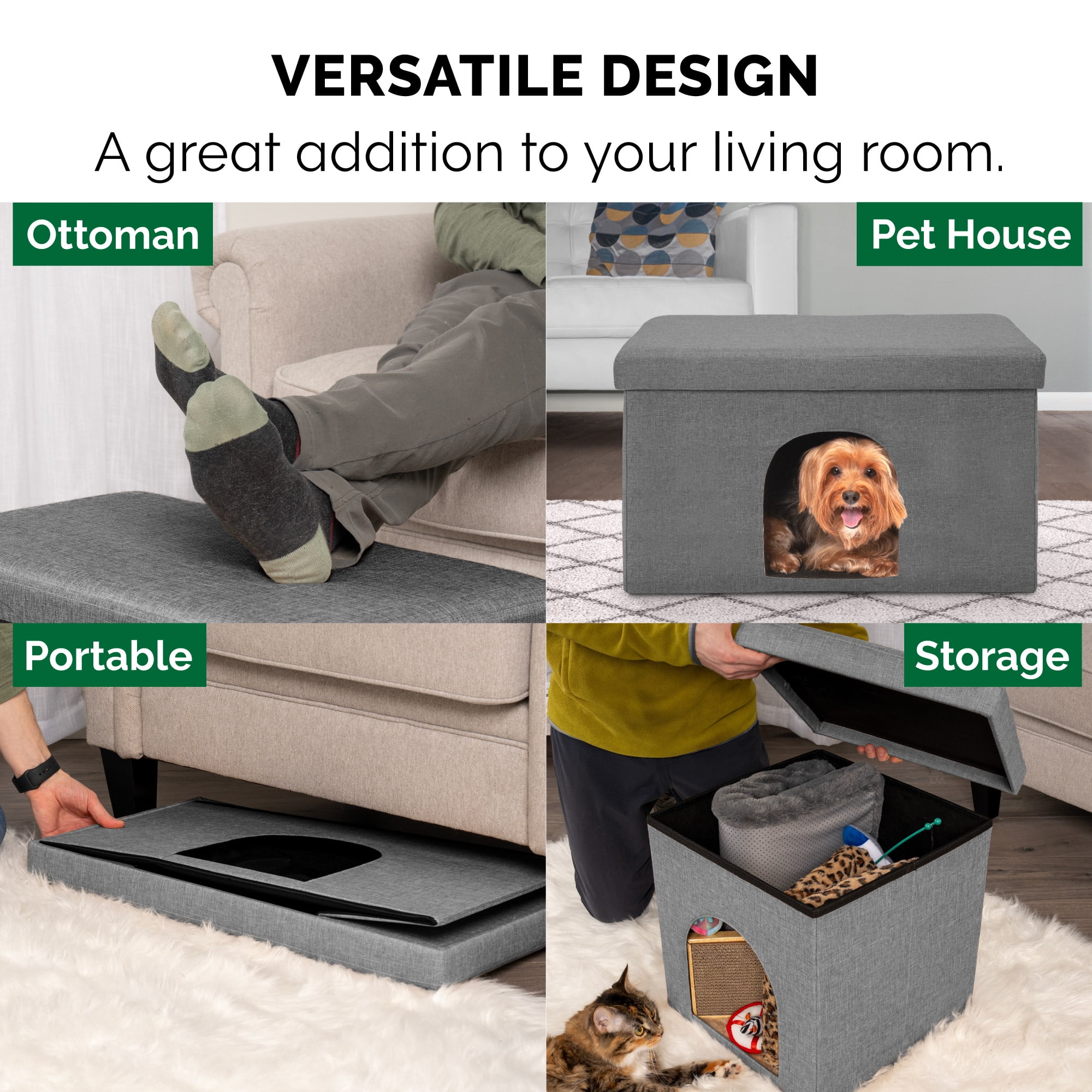 FurHaven Pet Products Large Pet House Ottoman for Dogs & Cats - Stormy Gray