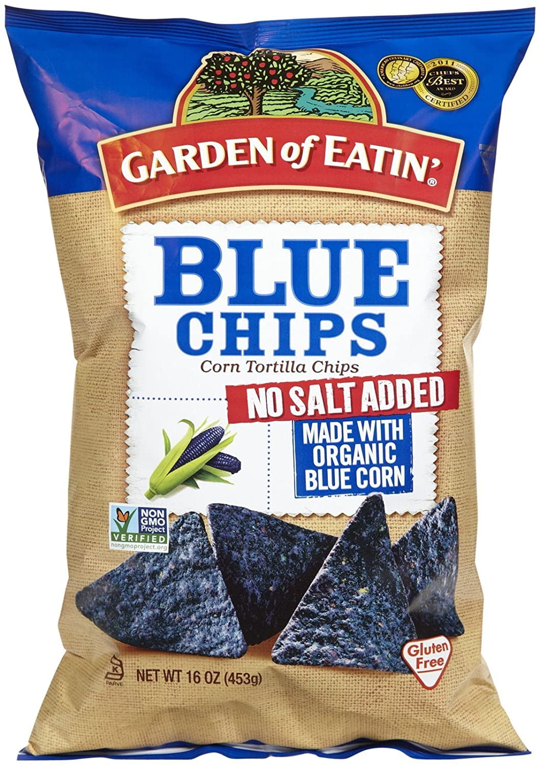Garden of Eatin' Blue Corn Tortilla Chips No Salt Added 16 oz Pack of 2